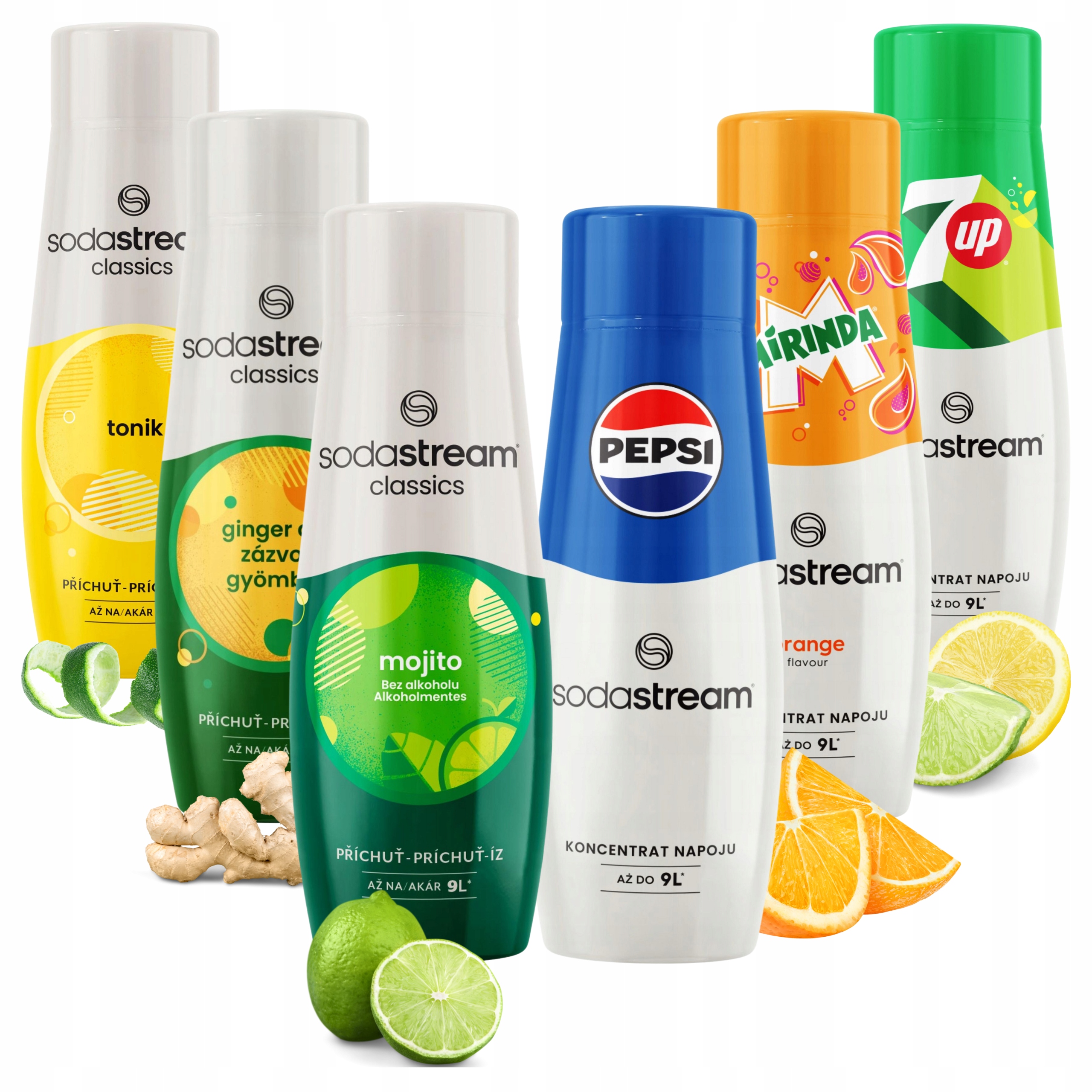 Zestaw Syropów Smakowych SodaStream Pepsi Mirinda 7UP, Mojito, Tonik, Imbir