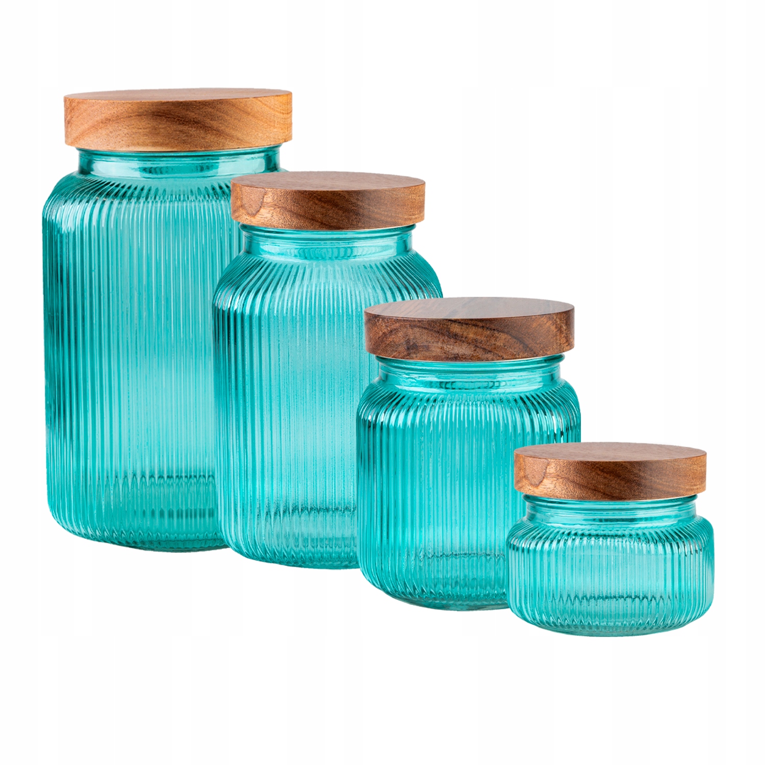 Zestaw 4x pojemniki słoiki szklane ryflowane do przechowywania żywności