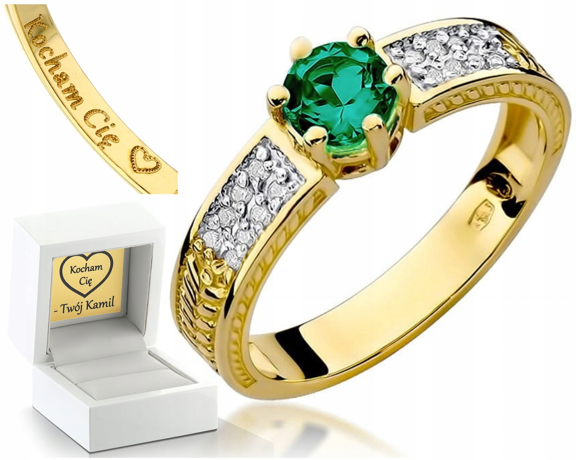 Zlatý Prstýnek Smaragd A Brilianty 585 Gravírování