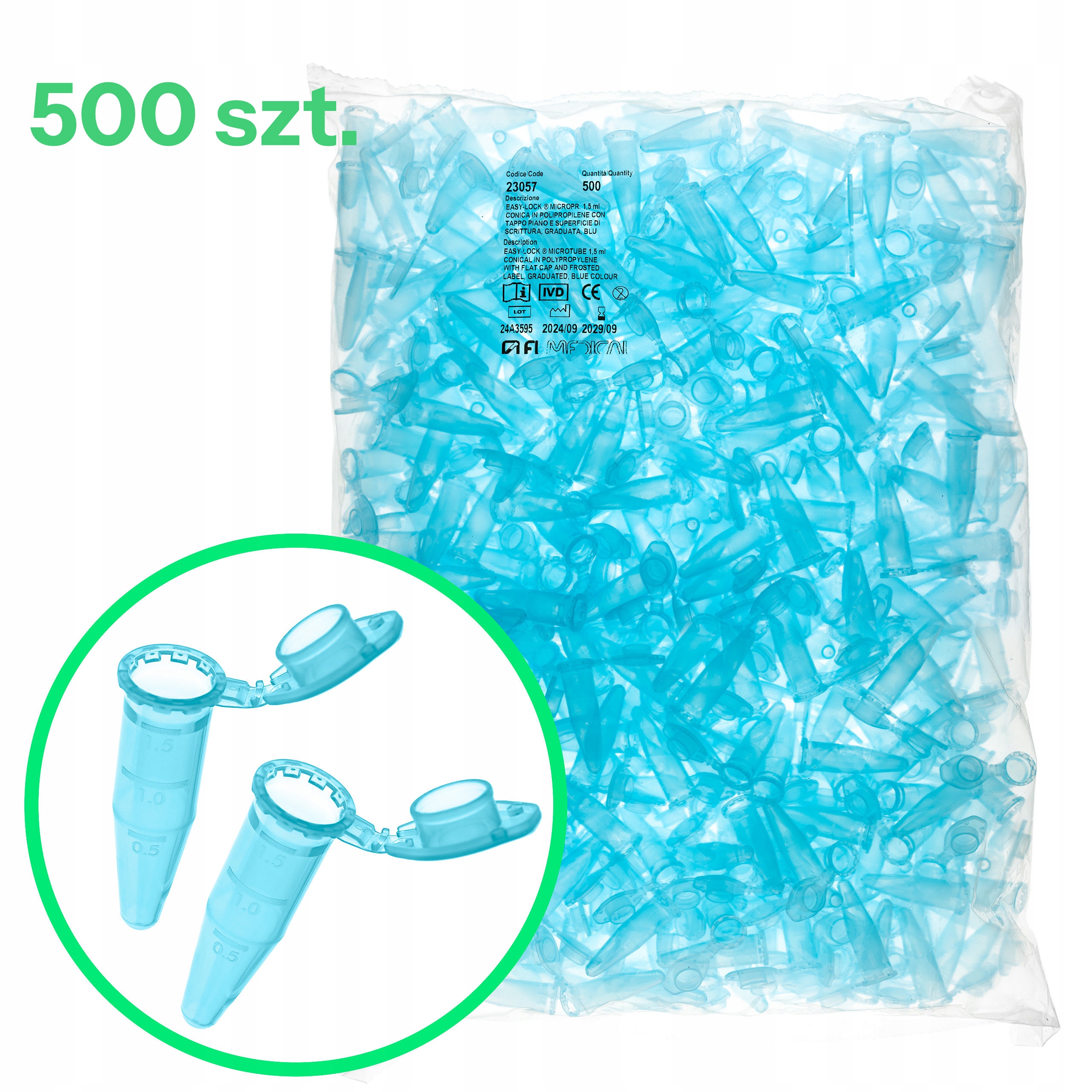 Mikroprobówki wirówkowe probówki 1.5 ml z zatyczką niebieskie 500 szt.