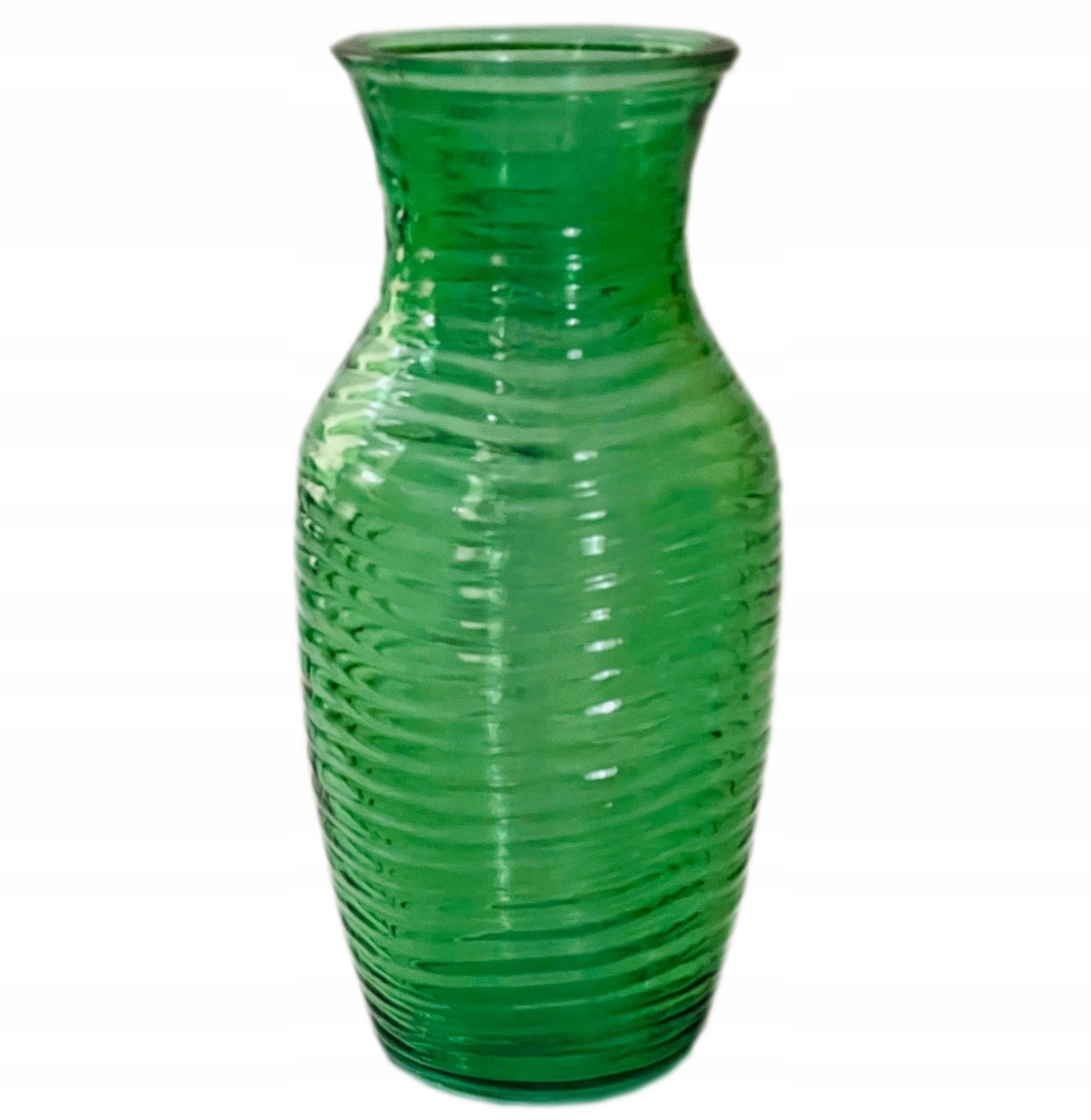 WAZON ZIELONY ŻEBROWANE SZKŁO PASKI ZIELEŃ