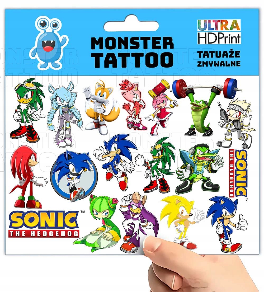 TATUAŻE ZMYWALNE TYMCZASOWE DLA DZIECI DZIECIĘCE SONIC WZORY ORYGINALNE Marka Inna