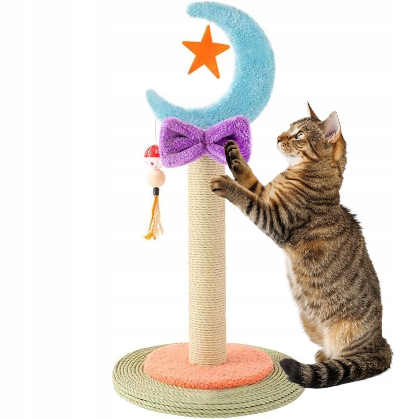 Roztomilý sisalový měsíc škrabadlo pro kočky s míčem 52 cm