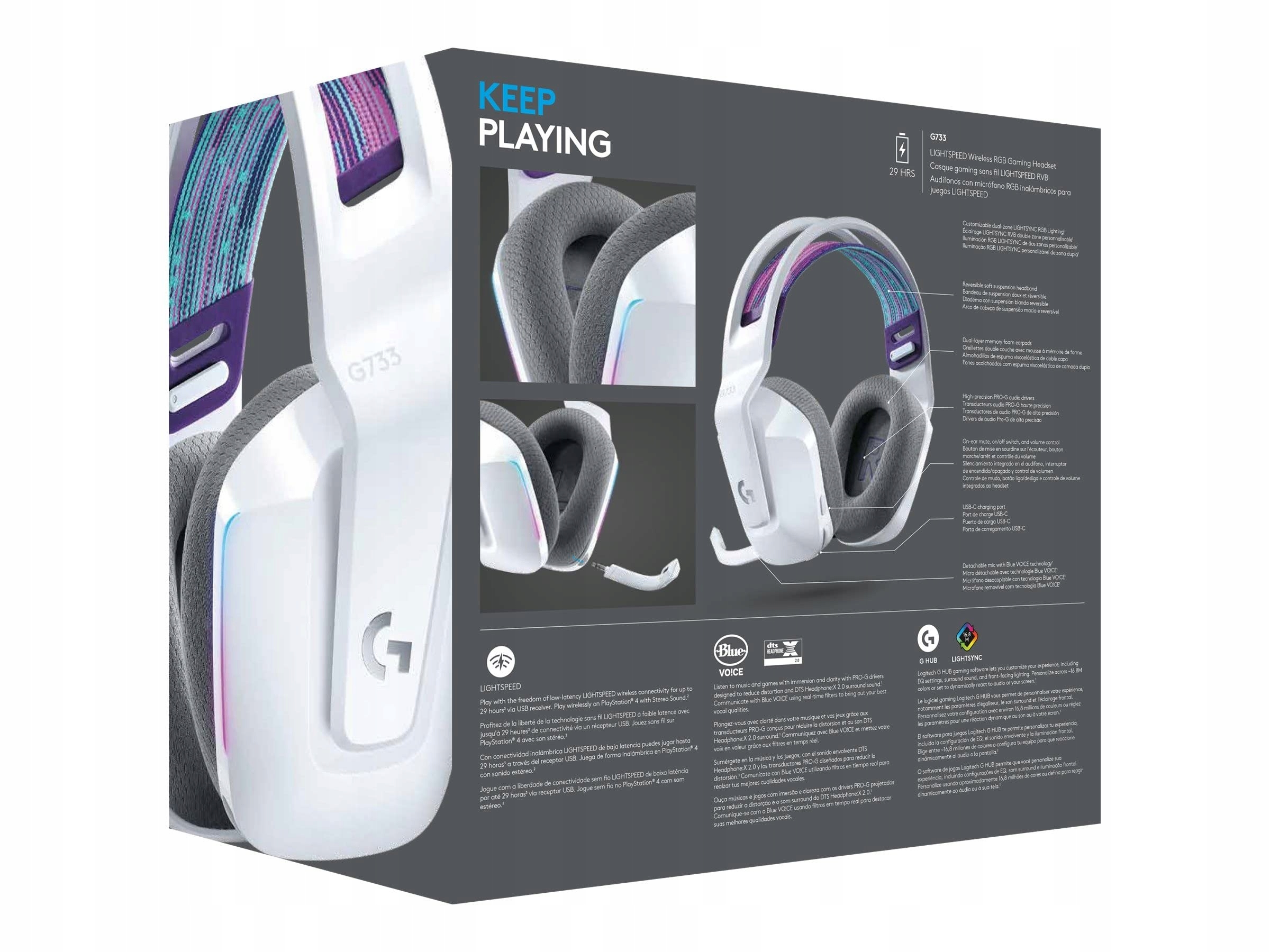 LOGITECH G733 LIGHTSPEED Bezprzewodowy Zestaw Słuchawkowy RGB 29h Biały — miniatura 3