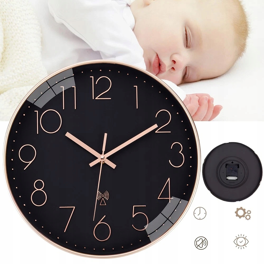 Nástěnné Hodiny Kulatý Na Zeď 30 CM Moderní Tiché Rádio do obývacího pokoje Loft