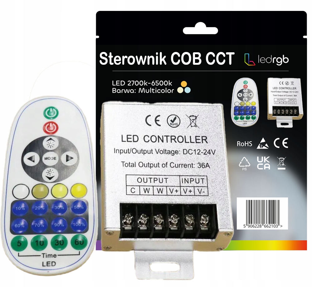 Ovladač/stmívač pro Led Pásky Cob Cct +Dálkový Ovladač 36A DC 12V/24V až 360W