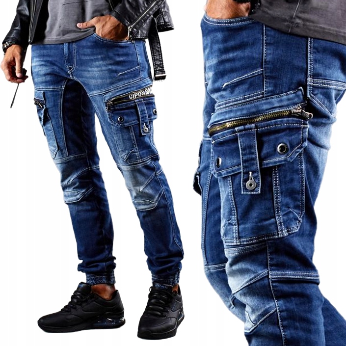 jogger kalhoty Cipo Baxx Kapsáče Cargo Džíny Zipy Prošití Přetíratelné