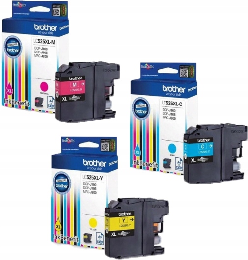 Tusze Brother LC525 LC525XL Cmy 3 oryginalne DCP-J100 DCP-J105