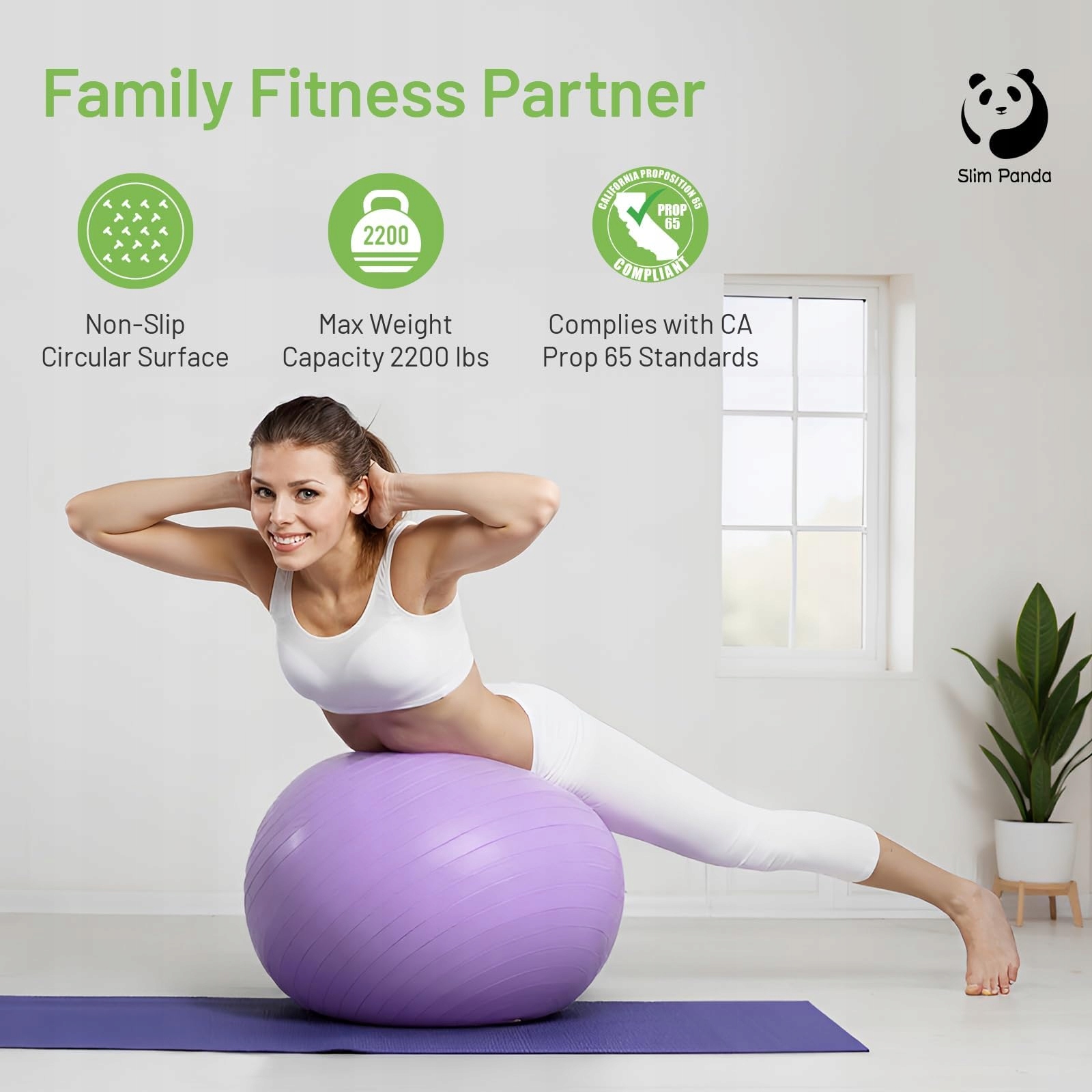 SLIM PANDA Piłka Gimnastyczna 55-85CM z Pompą do Fitnessu i Terapii — miniatura 2