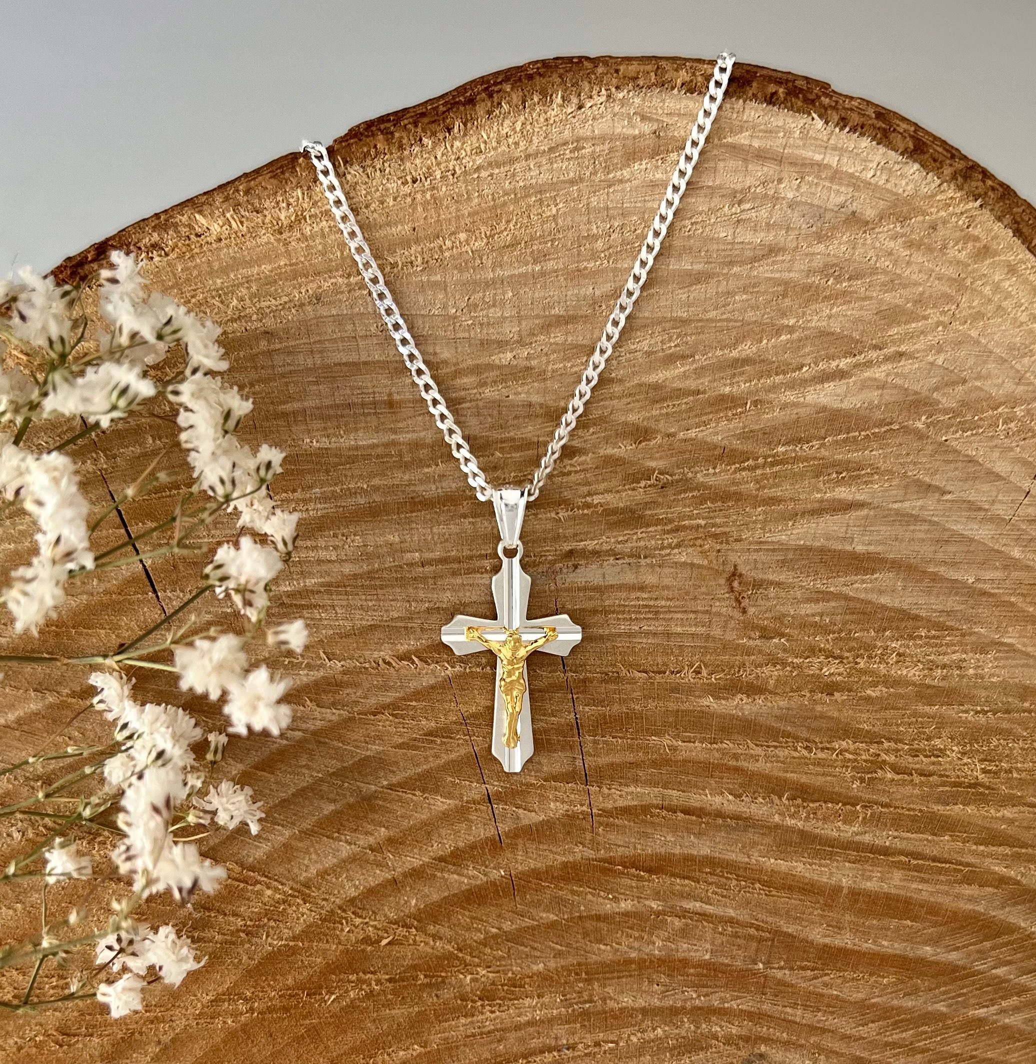 SREBRNY ZESTAW KOMUNIJNY ŁAŃCUSZEK I KRZYŻYK PREZENT DLA CHŁOPCA NA KOMUNIĘ Kod producenta 5F60-2668B