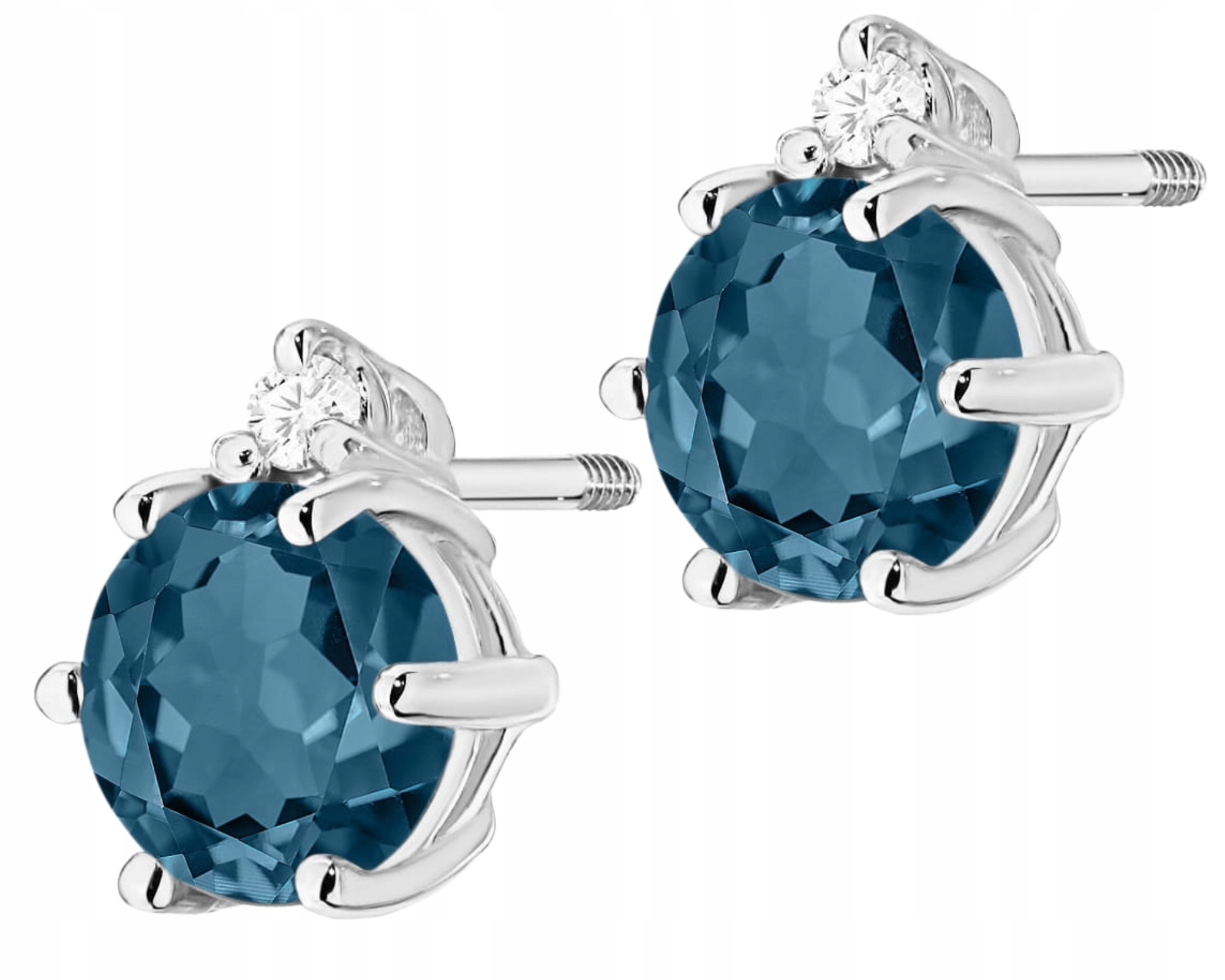 Bílé Zlato Náušnice S Topazem London Blue Brilianty Šroubovací Tyčinka