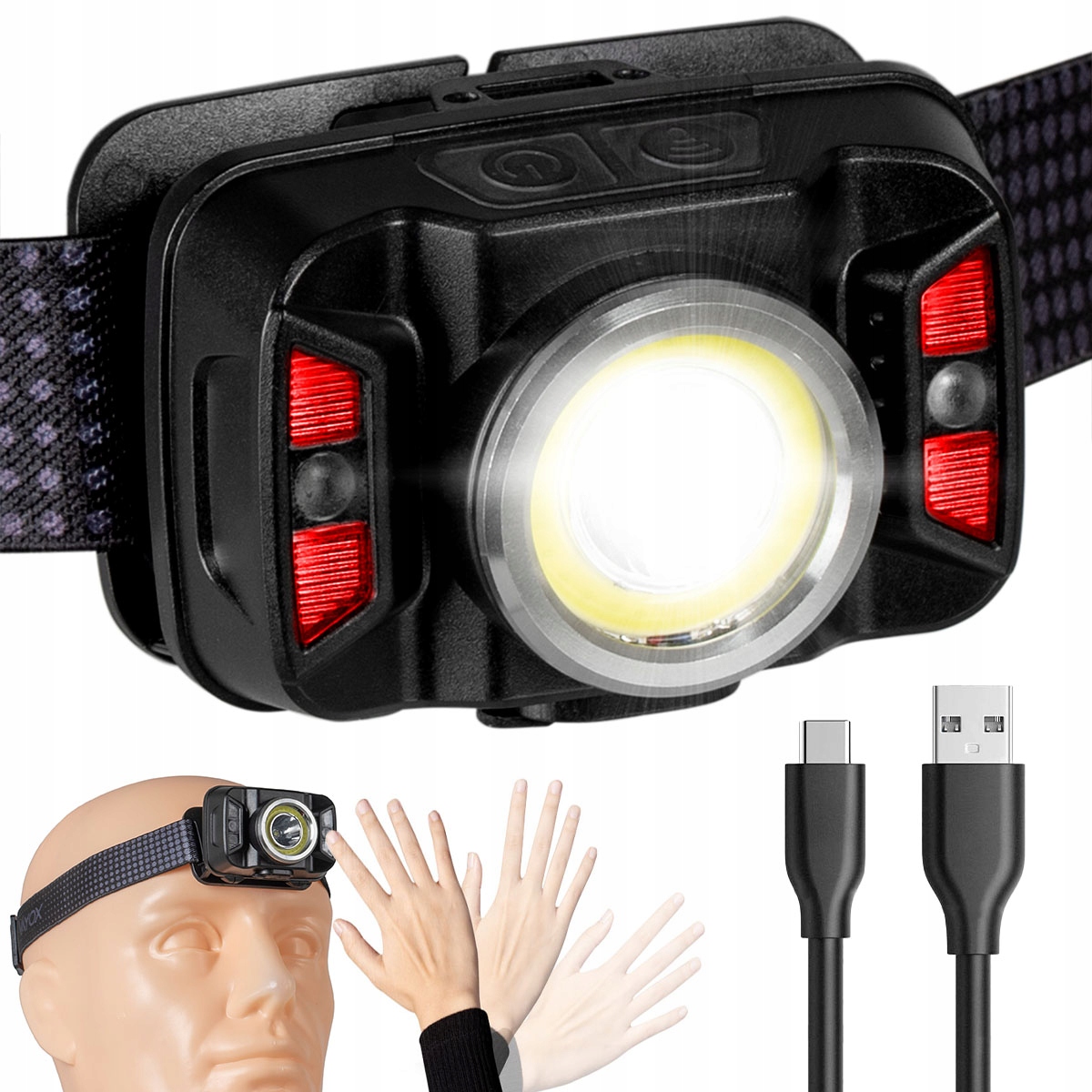 LATARKA CZOŁOWA CZOŁÓWKA LAMPA LED USB C PRO VAYOX