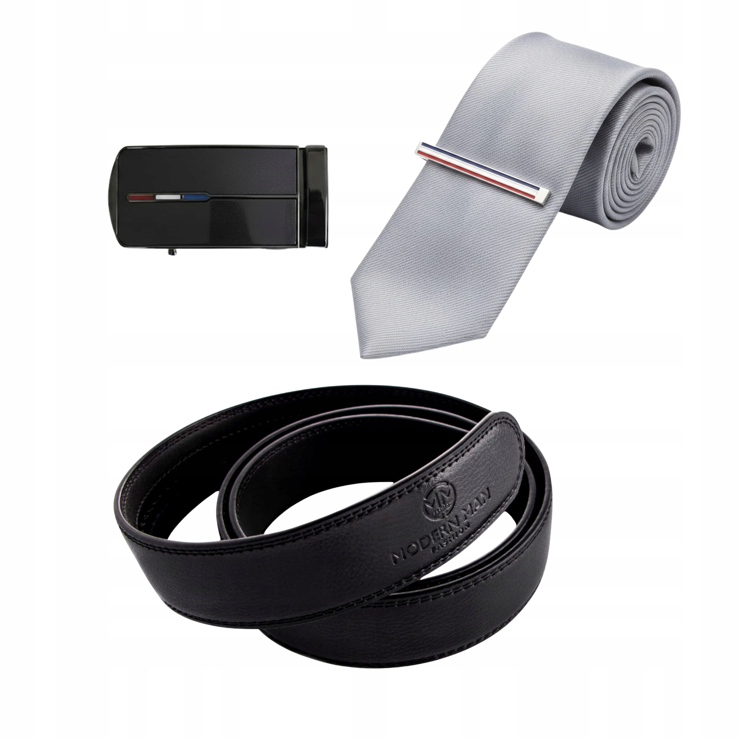 Elegantní pánský set: Pásek se sponou, kravata, spona – Dárek pro něj