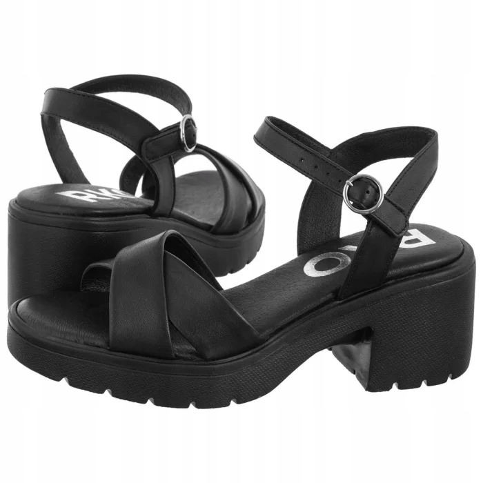 Kožené dámské sandály na podpatku Ryłko černé 4RF87_Q černé