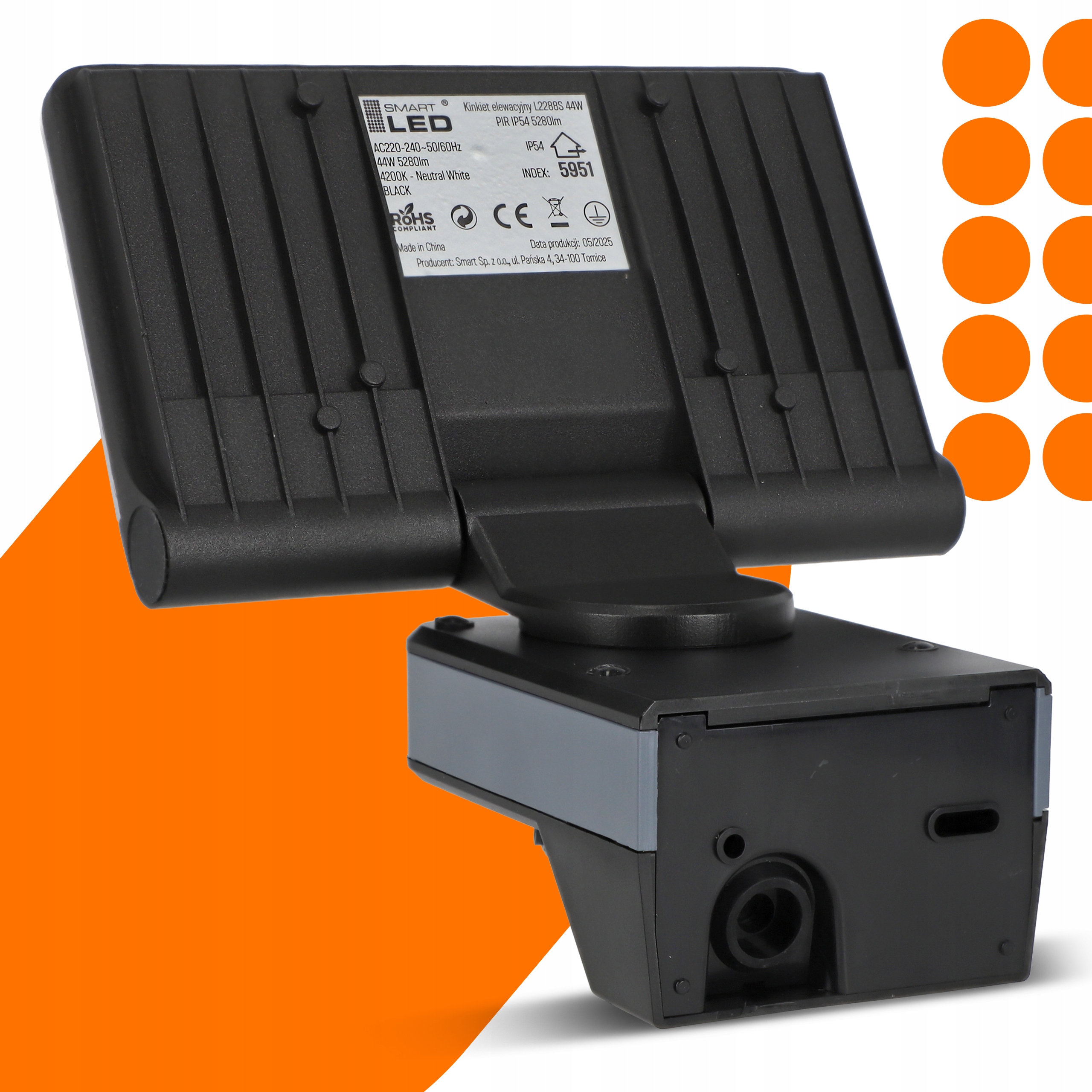 Kinkiet Zewnętrzny Ścienny 44W Lampa Elewacyjna Ogrodowa z Czujnik Ruchu Klasa efektywności energetycznej E