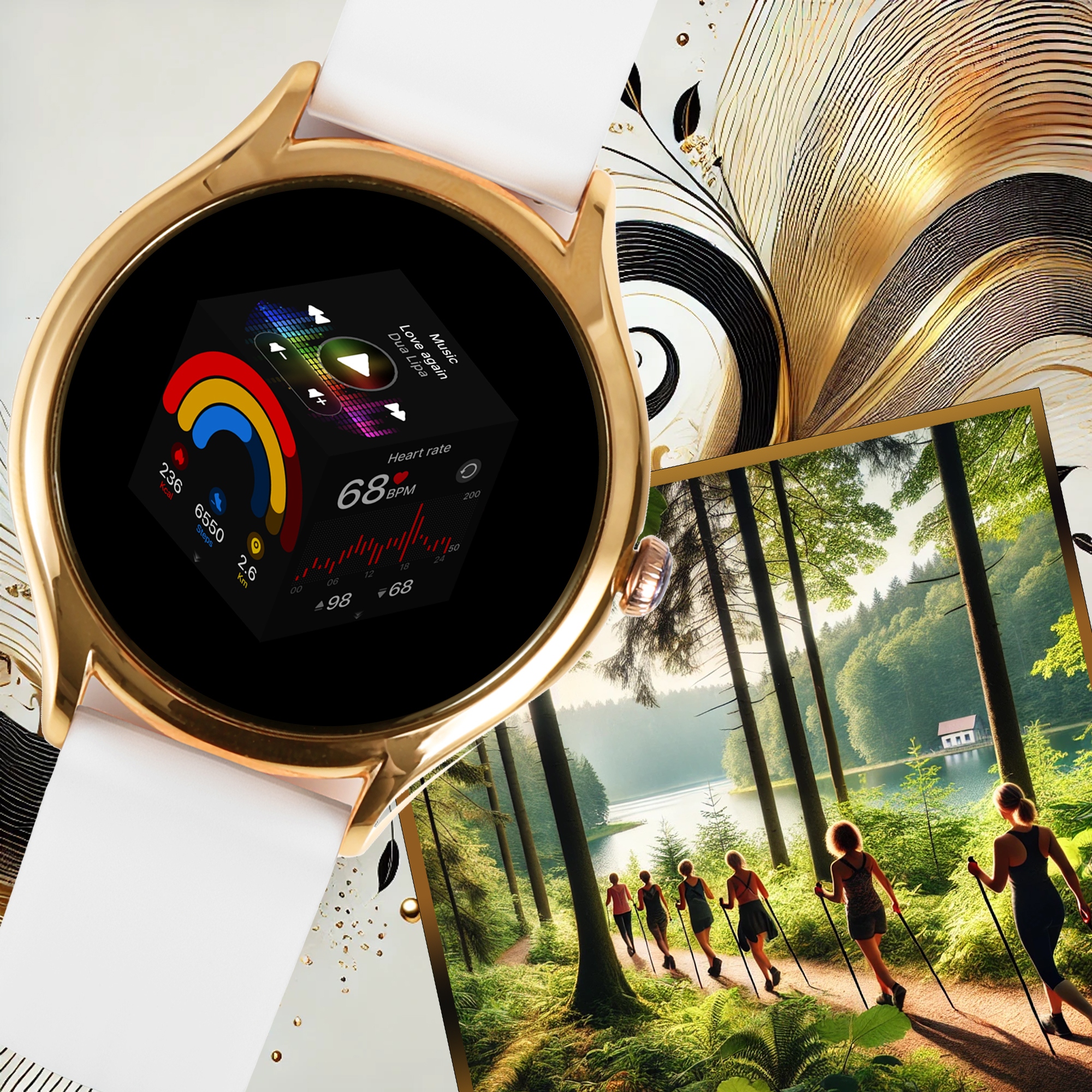 SMARTWATCH DAMSKI ZEGAREK PL MENU POWIADOMIENIA ROZMOWY SMART WATCH 3 PASKI Materiał paska guma
