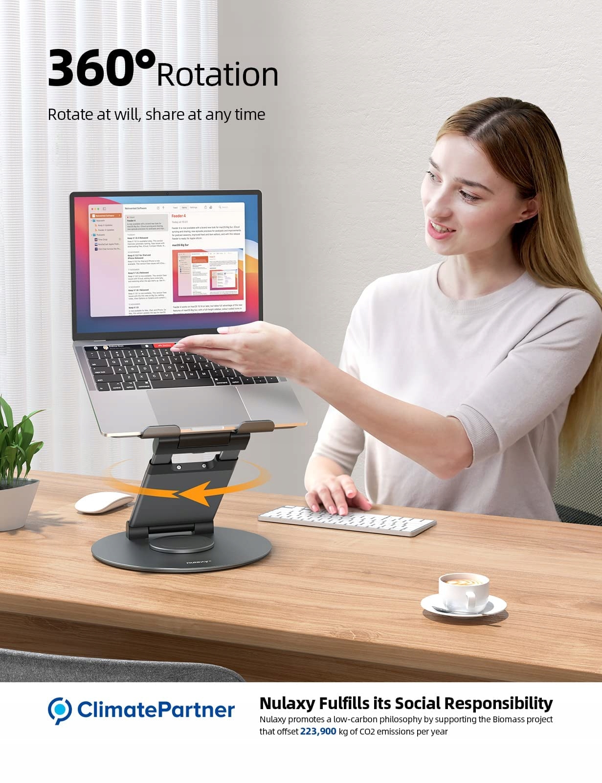NULAXY ERGONOMICZNY REGULOWANY STOJAK NA LAPTOP DO 17 CALI 360 STOPNI — miniatura 3
