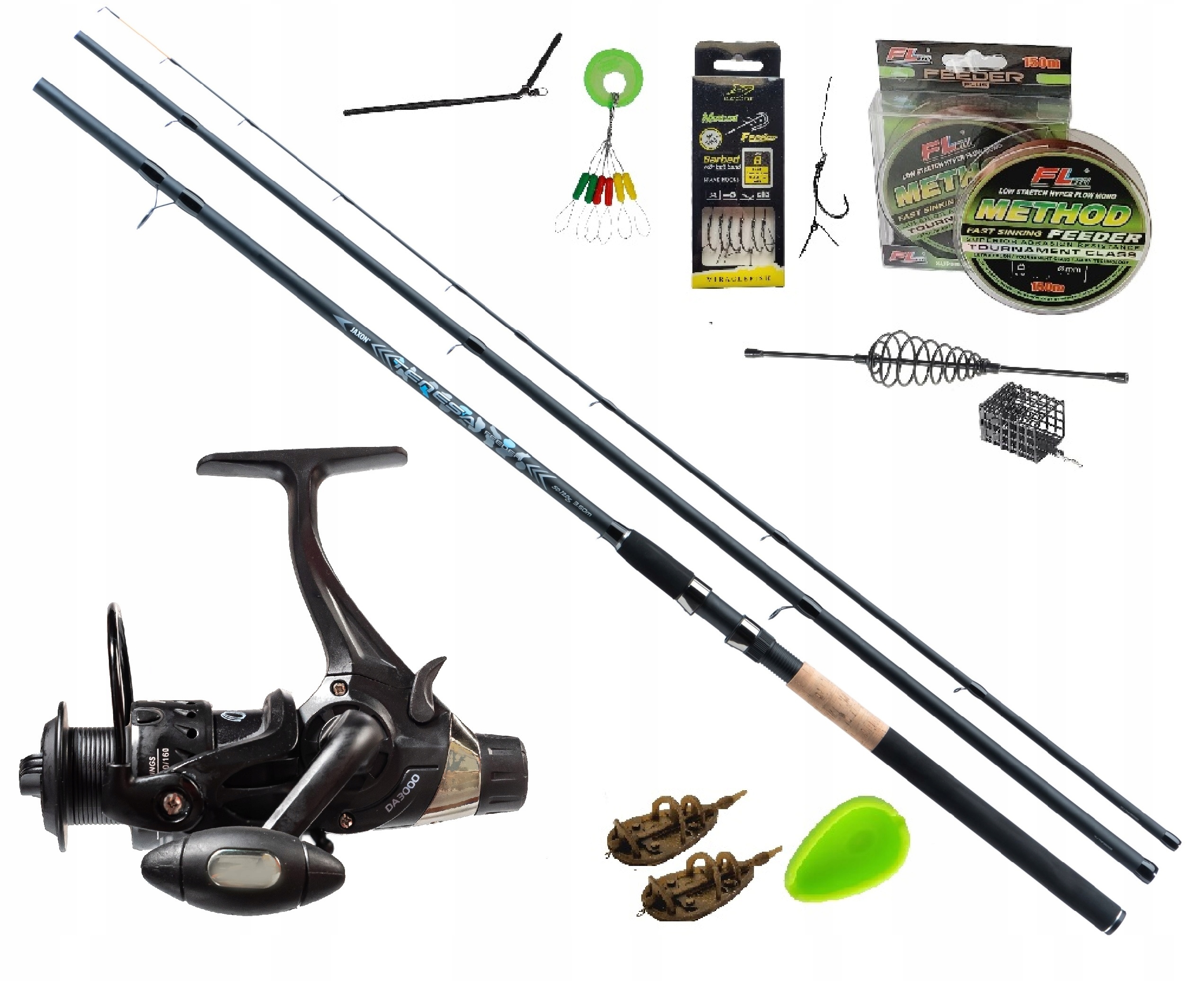 Zestaw na Grunt Method Feeder Wędka Jaxon feeder Kołowrotek Żyłka Przypony