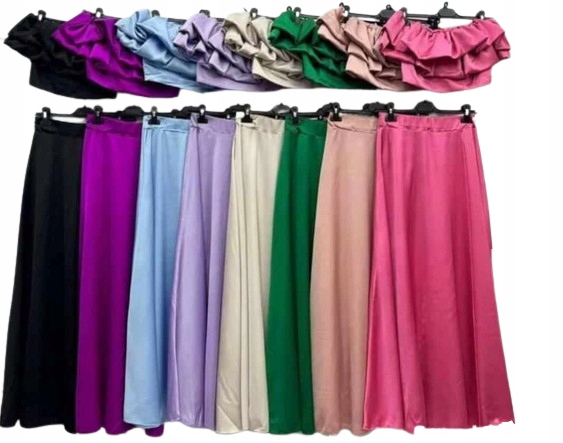 Komplet wieczorowy długą spódnicą bluzka hiszpanka róż Wzór dominujący bez wzoru