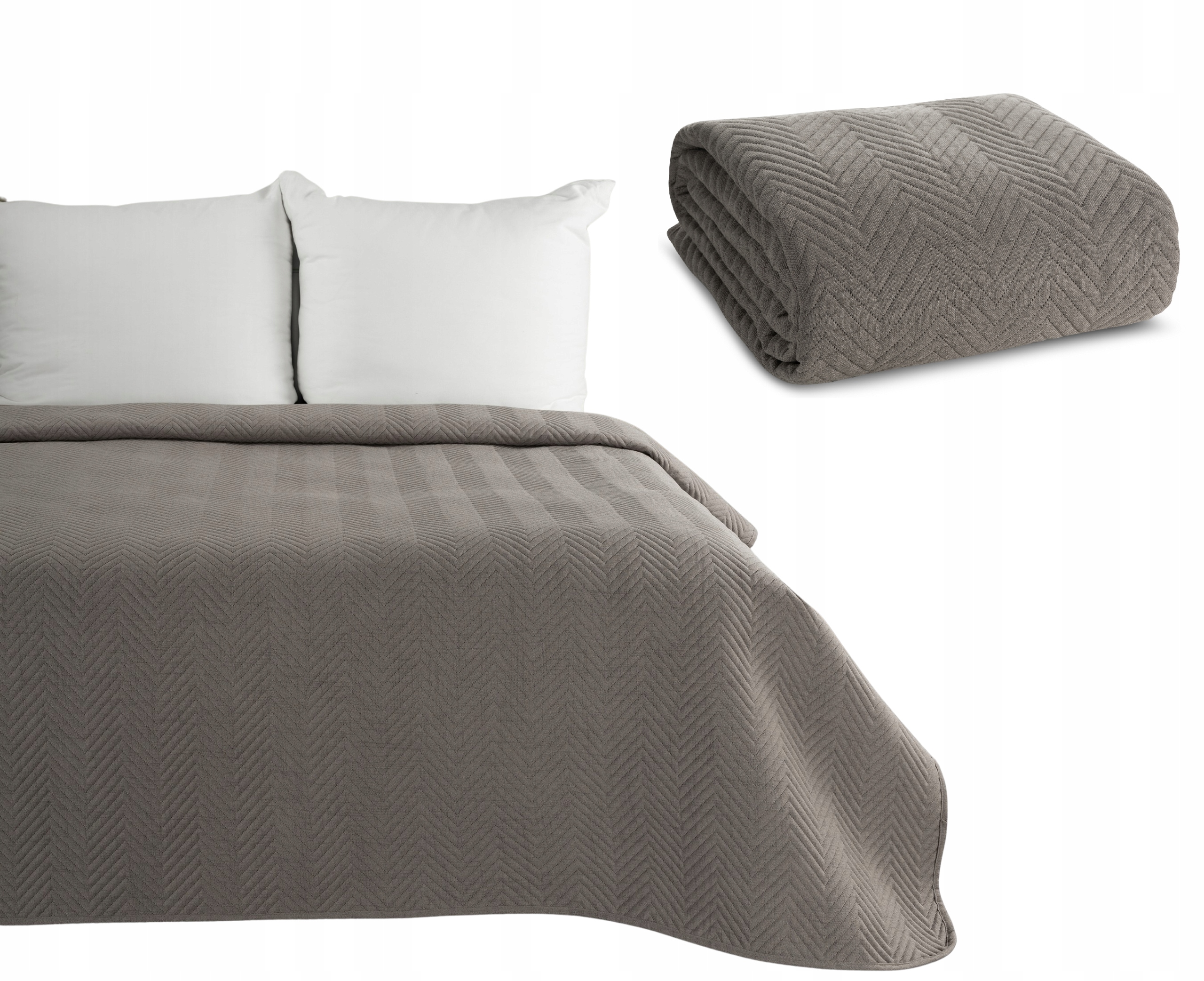 Narzuta Na Łóżko 200x220 Eurofirany Len 3 popiel Pikowana o Strukturze Lnu