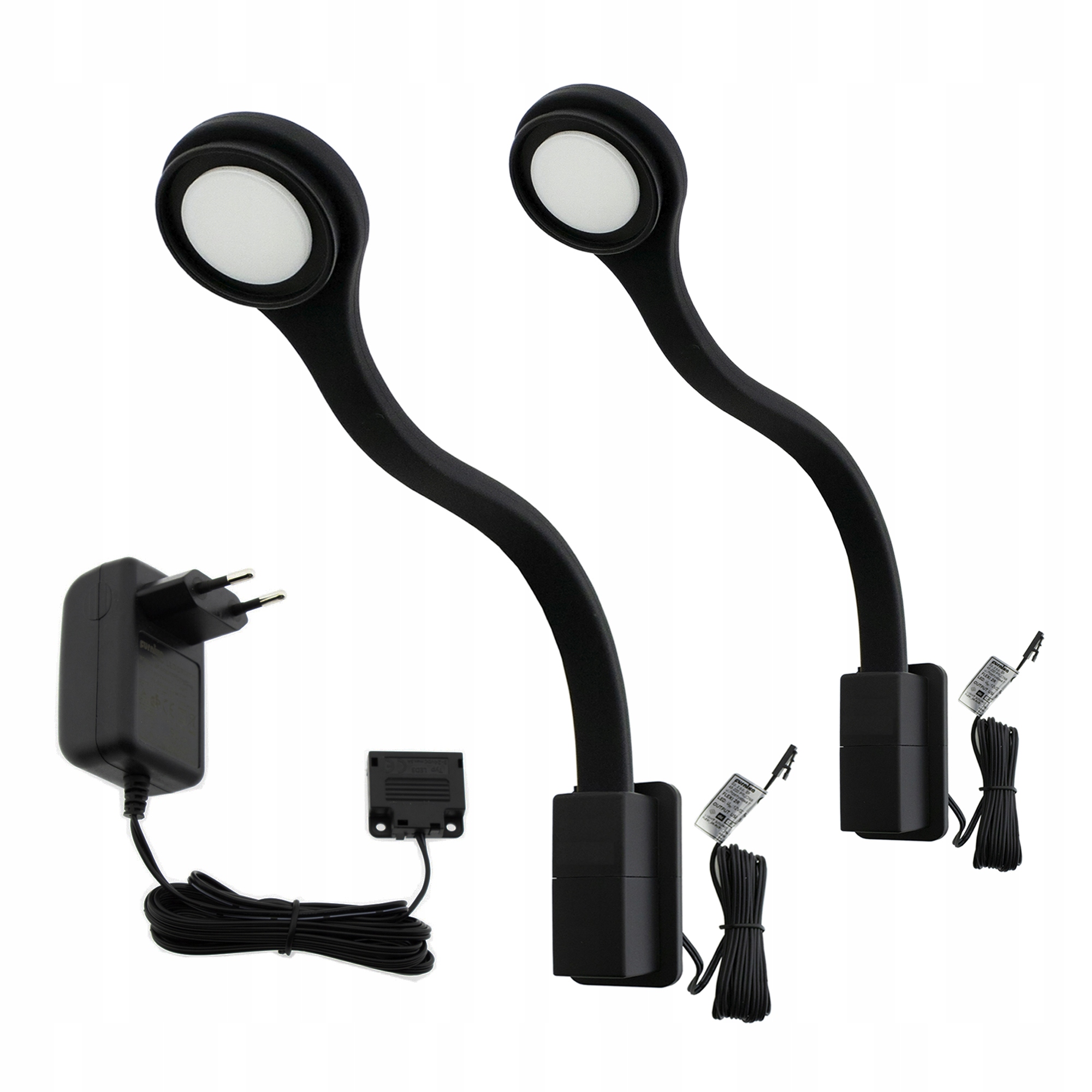 Nočná Led lampa do postele čierna, ohybná, skrutkovacia, sada 2x Flexi 2R