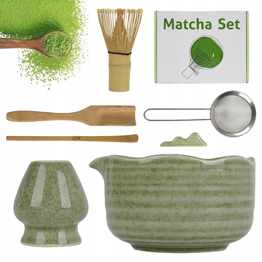 Levně 7X Sada Na Čaj Matcha Keramická Šálek Metla Lžíce Šlehací Metla