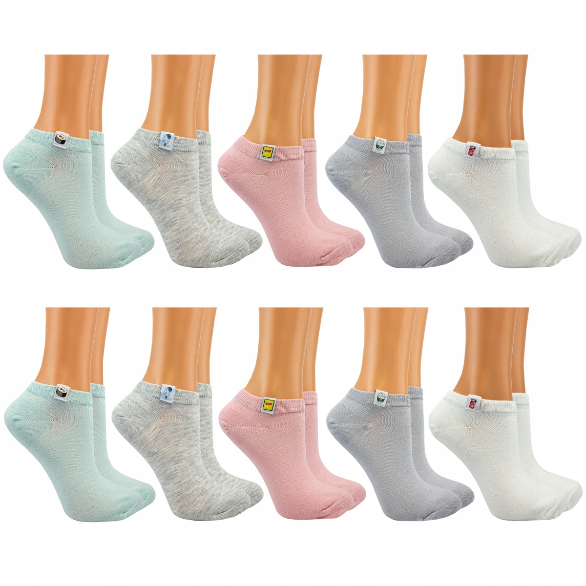 

10 Par Stopki Damskie Kolorowe Krótkie Skarpety