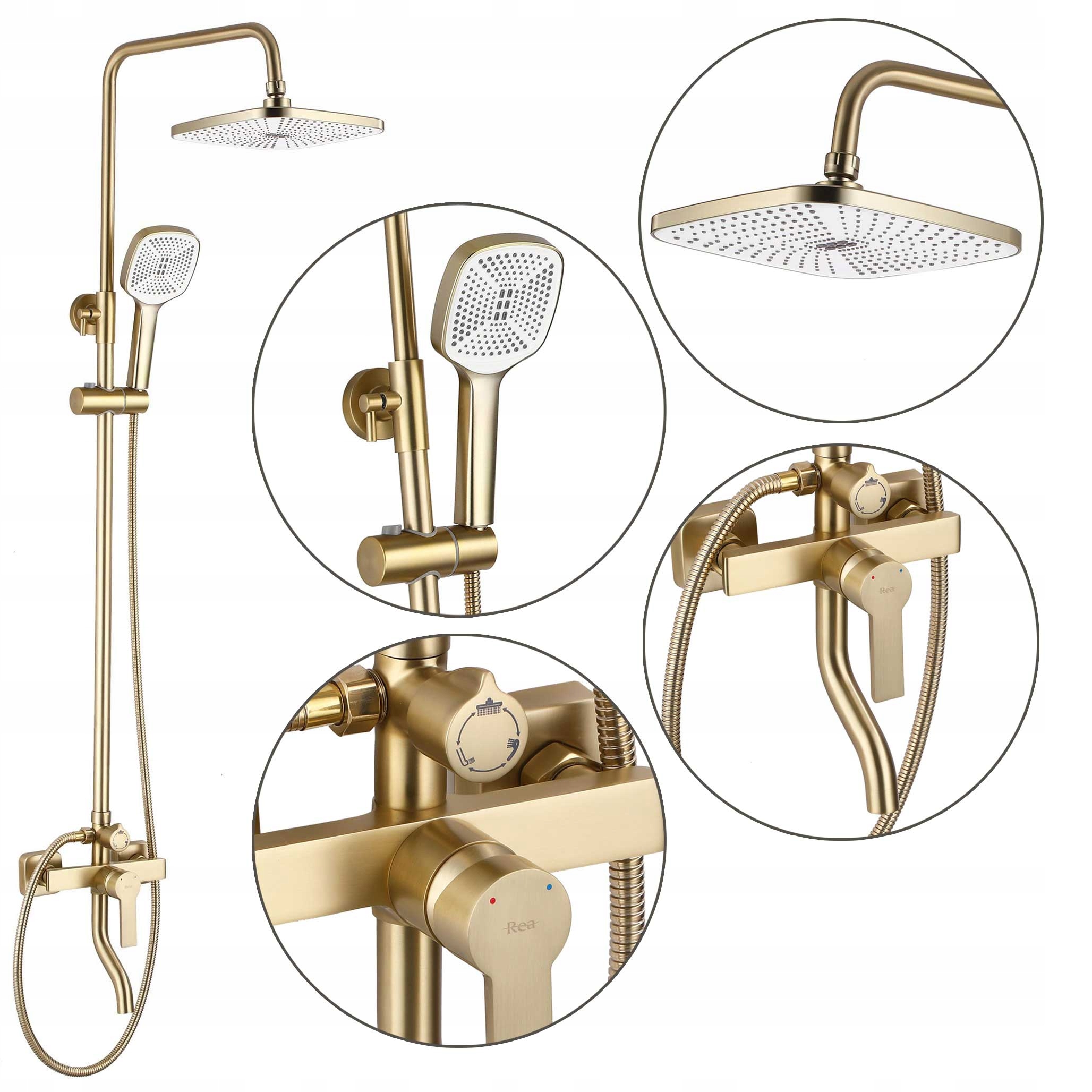 Nástenná sprchová súprava zlatá Rea Argus Zlatá brúsená s výtokom