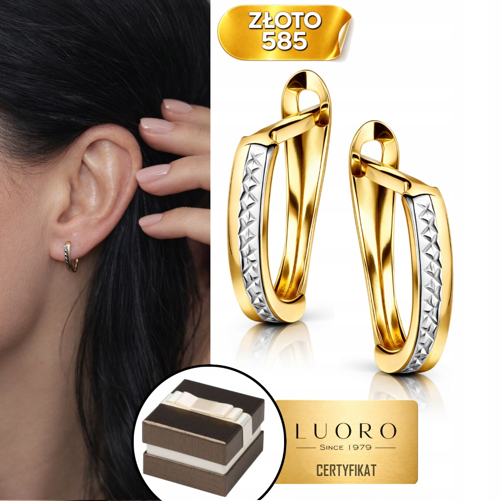 Náušnice Zlaté 585 14K Diamantové Dvoubarevné 14 MM Anglické Zapínání