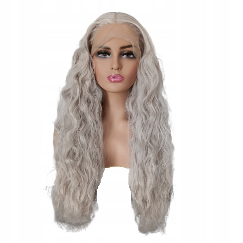 Paruka Lace Front šedá blond šedá vlnitá kudrnatá 40/55/80 cm čepička Bonus
