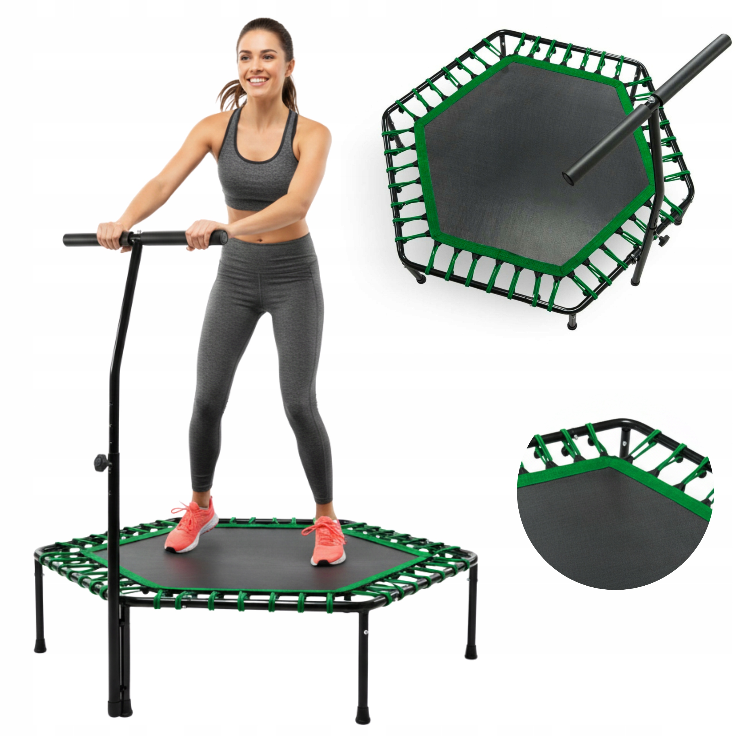 Trampolina Fitness Do Ćwiczeń Z Uchwytem Regulowana 127CM Sześciokąt 100KG