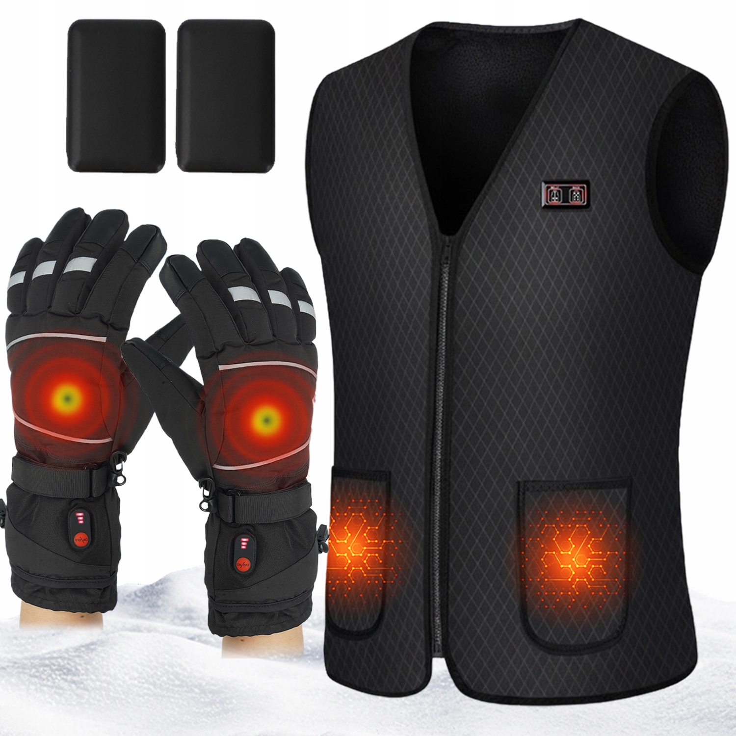 Elektrický Zimní Set, Vesta A Větruodolné Rukavice, Voděodolné