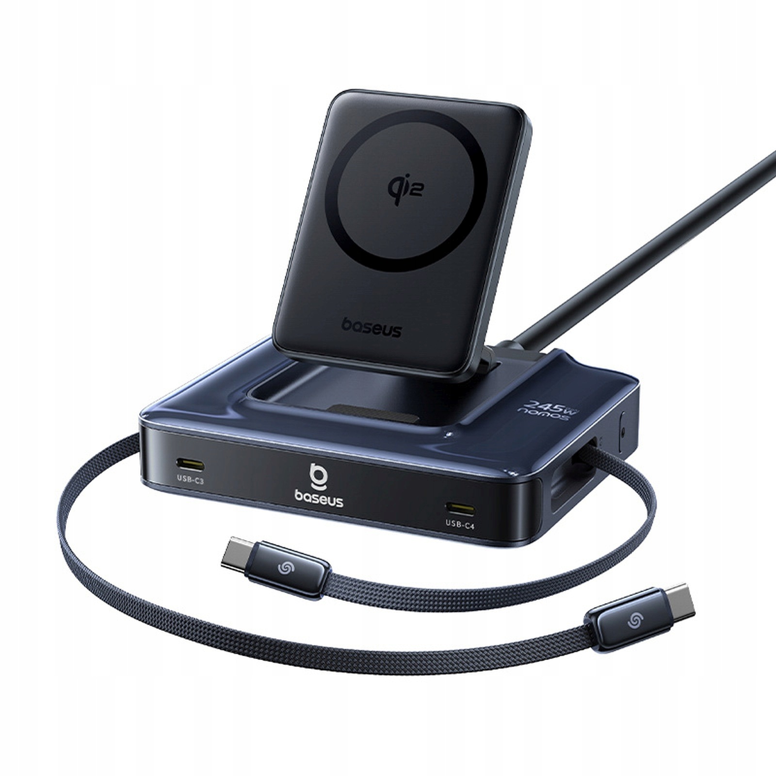 Bezdrátová nabíjecí stanice 6v1 s navíjecími kabely Usb-c 245W černá