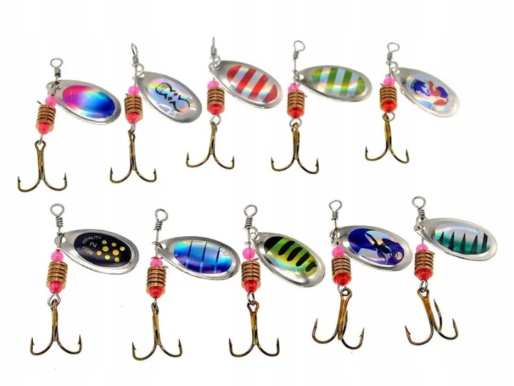 BŁYSTKI OBROTOWE 10 SPINNINGOWE WĘDKARSKIE PRZYNĘTY BLACHA OBROTÓWKA+GRATIS EAN (GTIN) 5906196243533