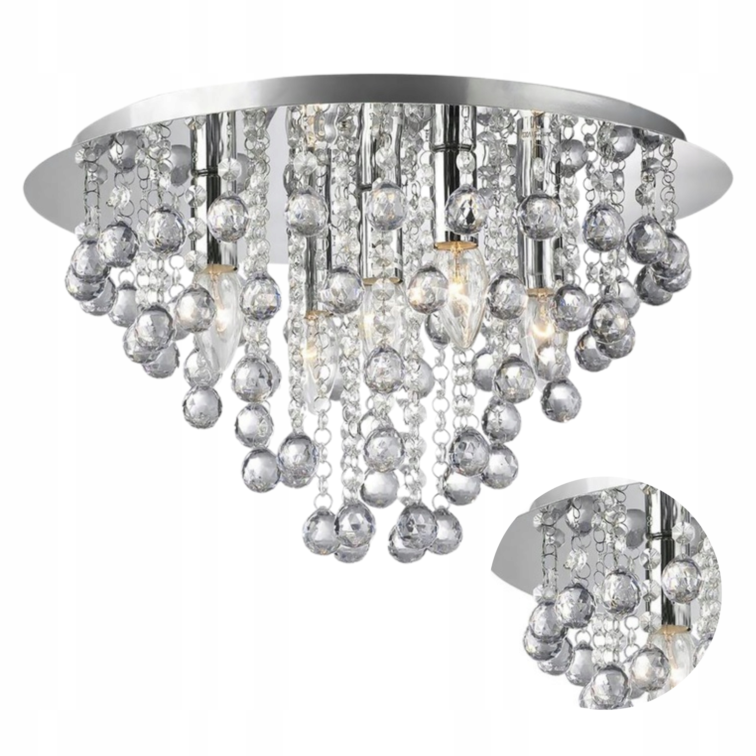 Lampa Sufitowa Wisząca Srebrna Kryształowa Plafon Glamour Chrom 5 x E14