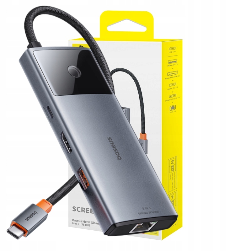 Baseus Hub 6V1 Adaptér Rozbočovač Usb-c Na Hdmi Usb 3.0 Pd 100W RJ45 Lan