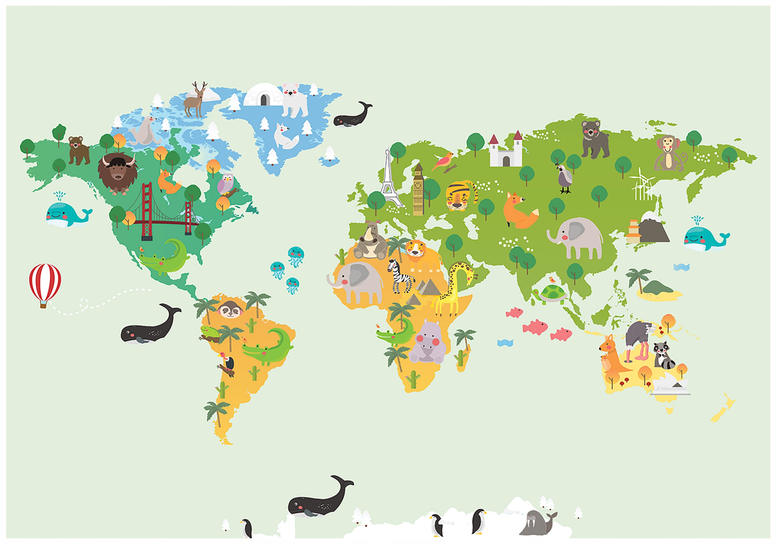 Vinylová Fototapeta Na Flizelině Pro Děti Zelená Mapa Světa 254x184