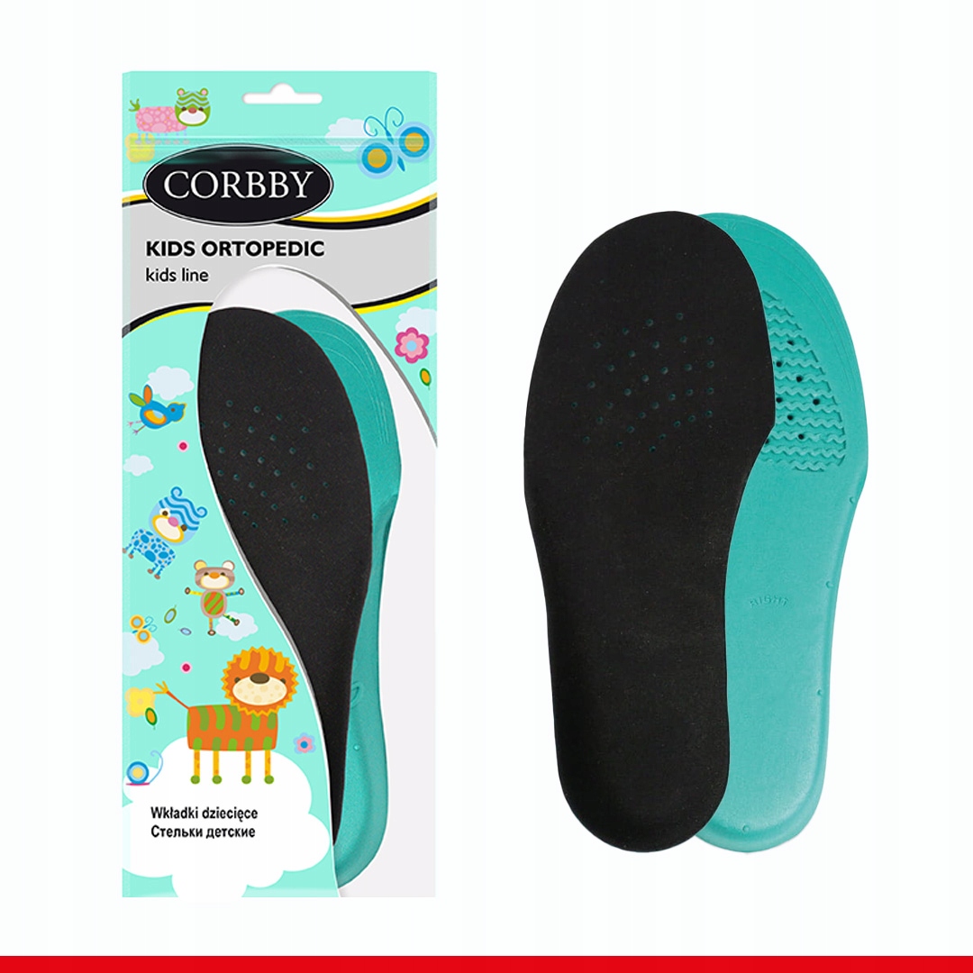 Wkładki ortopedyczne dla dzieci profilowane z korytkiem do butów r. 26-28 Marka Corbby