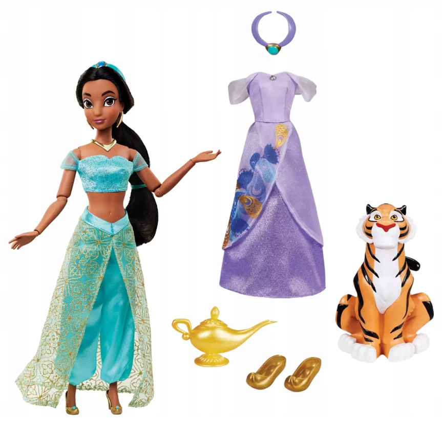 DISNEY Lalka JASMINE DZASMINA ALADDYN RAJA + UBRANKA Bohater Disney Księżniczki