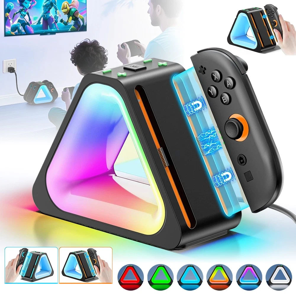 MAGNETYCZNA STACJA ŁADUJĄCA do NINTENDO SWITCH 2 JOY-CON Z 7 KOLORAMI RGB