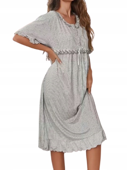 Šedá Košile Pro Babičku S Volánky, Knoflíky Košile S Knofly, M