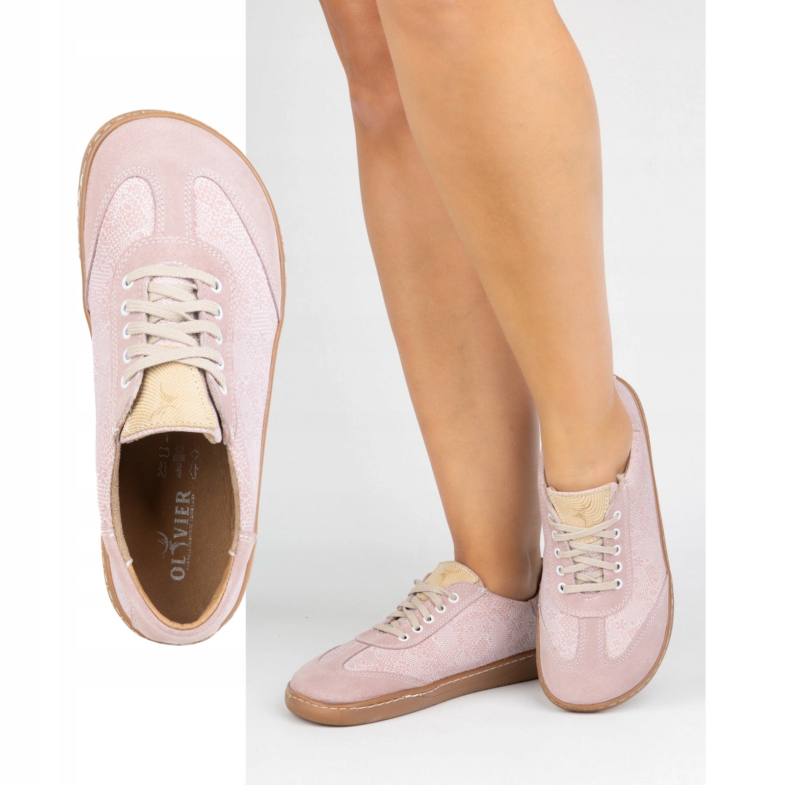 Dámské kožené barefoot boty Olivier Eliza růžové květy s růžovou 41