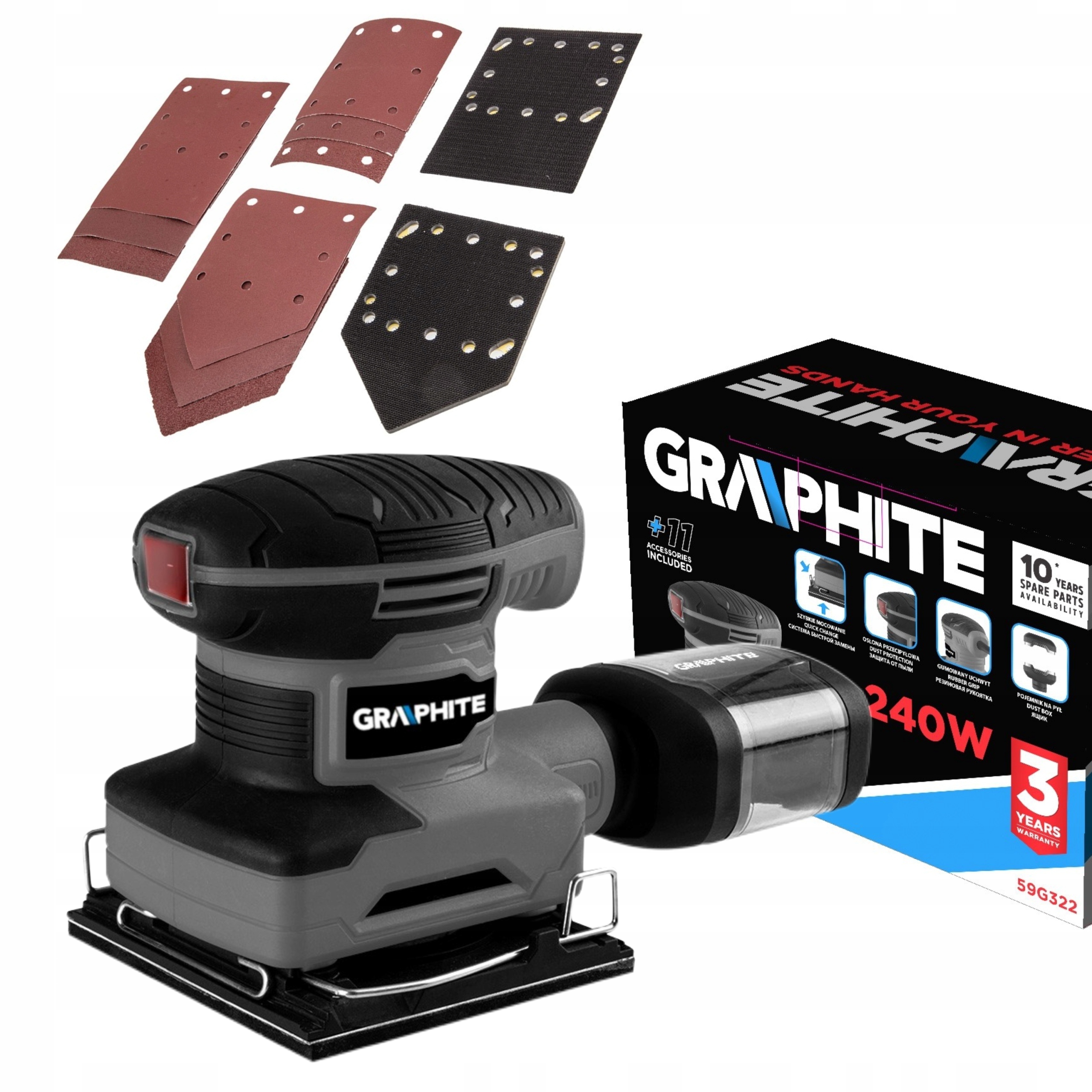 GRAPHITE ОРБИТАЛЬНАЯ ШЛИФОВАЛЬНАЯ МАШИНА 240 ВТ 110X100 ММ