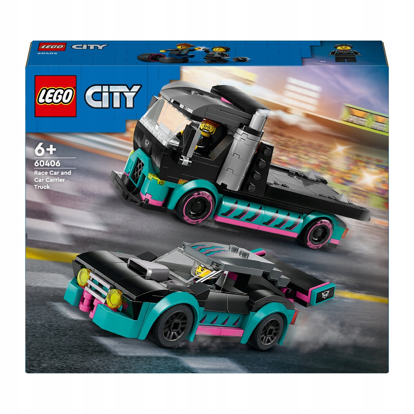 Lego City 2x Auto, Sportovní závodní auto Autopřepravník Tir Transporter 60406