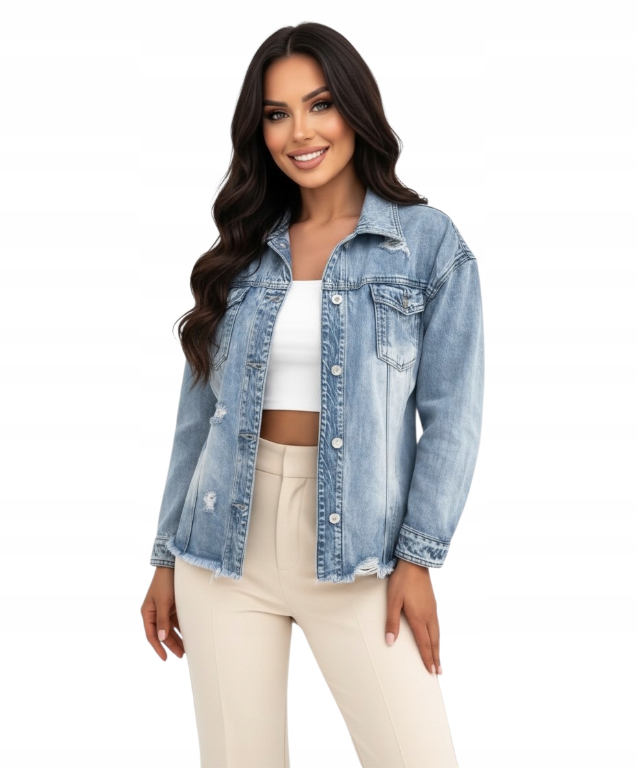 Katana Džínová Módní Roztržení Bunda Světlé Džíny Oversize vel. S M