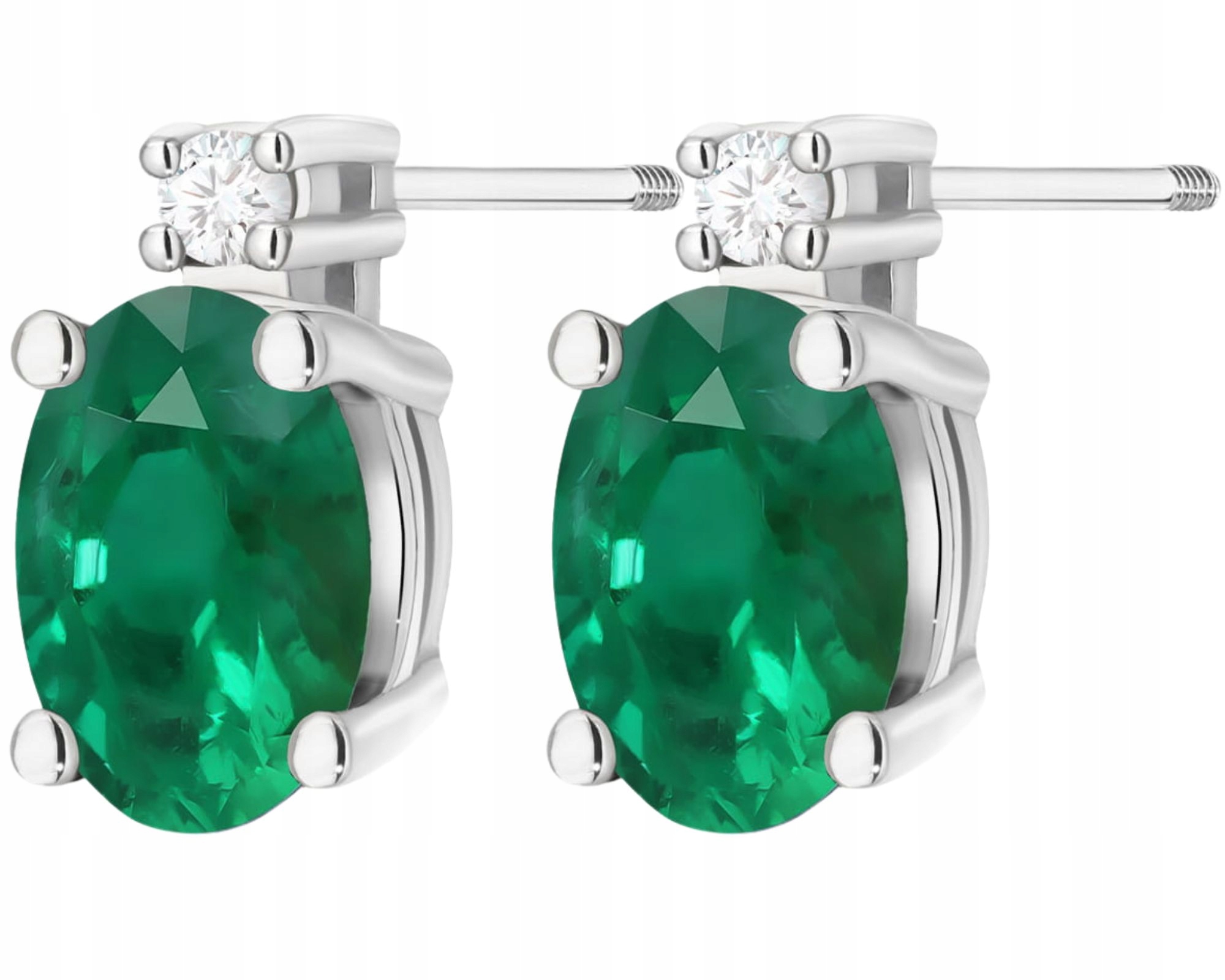 Bílé Zlato Náušnice Přírodní Kámen Smaragd A Šroubovací Briliant