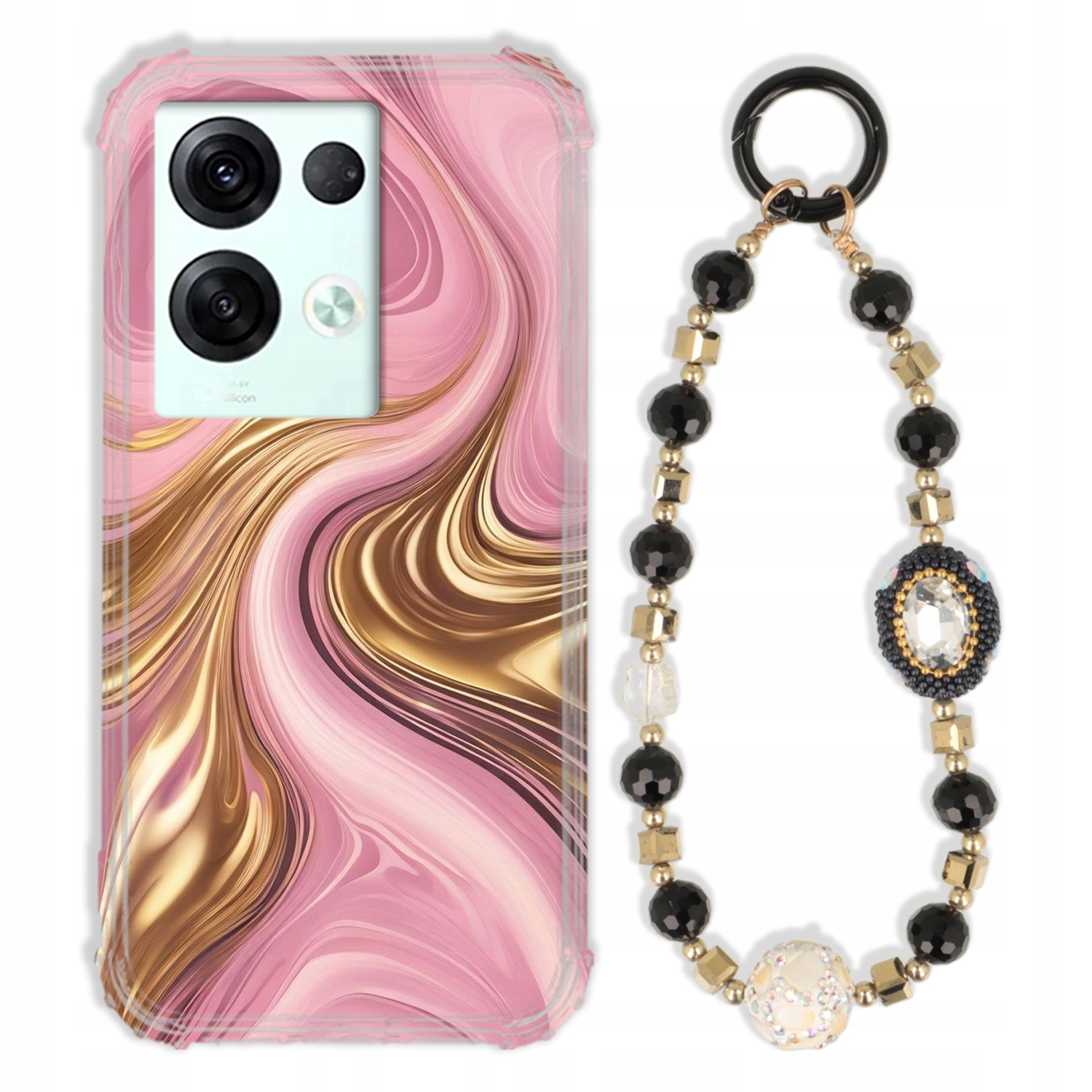 Puzdro Pre Oppo Reno 8 Case Antishock Zirkóny Čierno Zlaté|odolné|silné