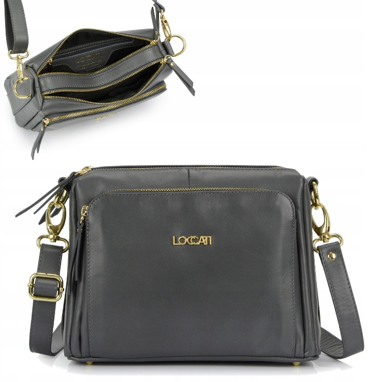 

Szara listonoszka dwukomorowa Torebki skórzane