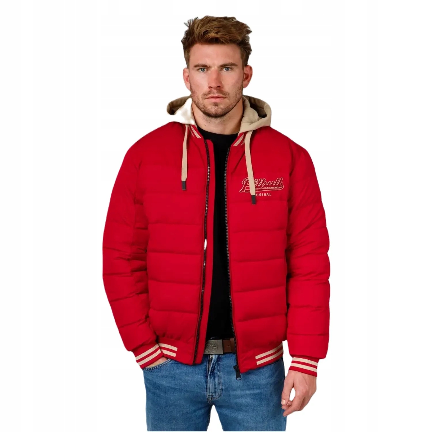 Pánská přechodová bunda s kapucí Pitbull Hidden '24 červená [XXL]