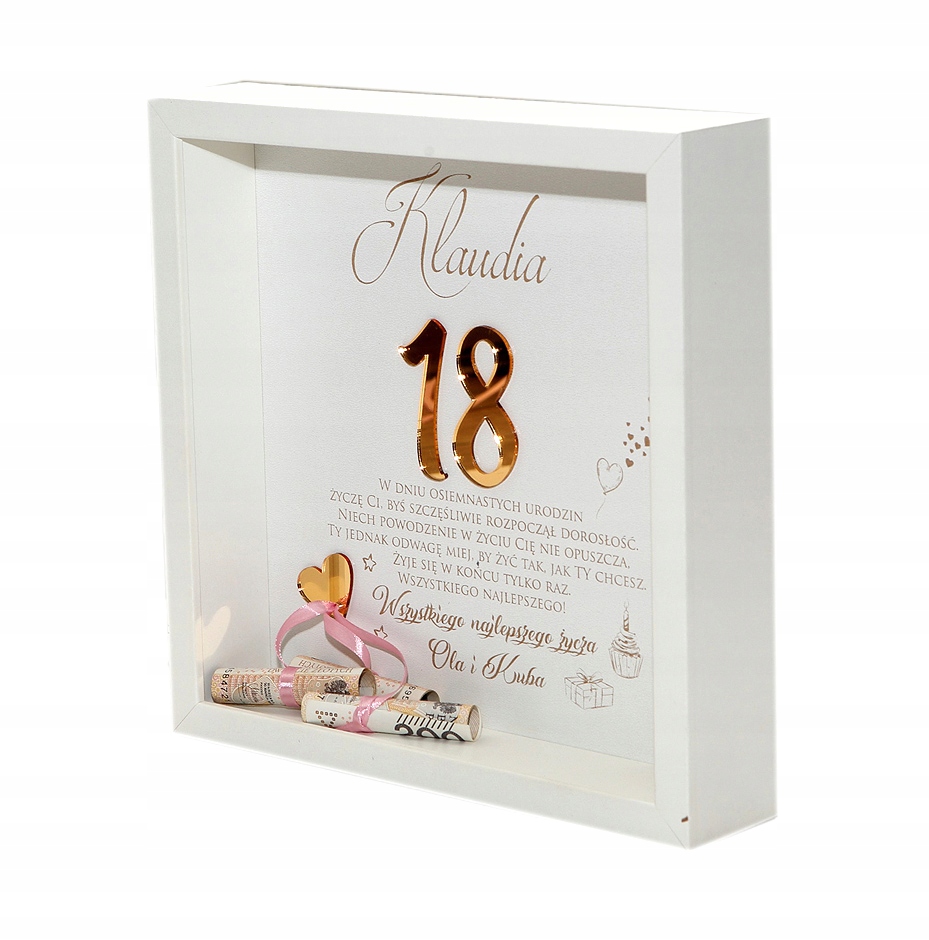 na Urodziny 18 30 40 50 60 Ramka Pudełko na Pieniądze Grawer